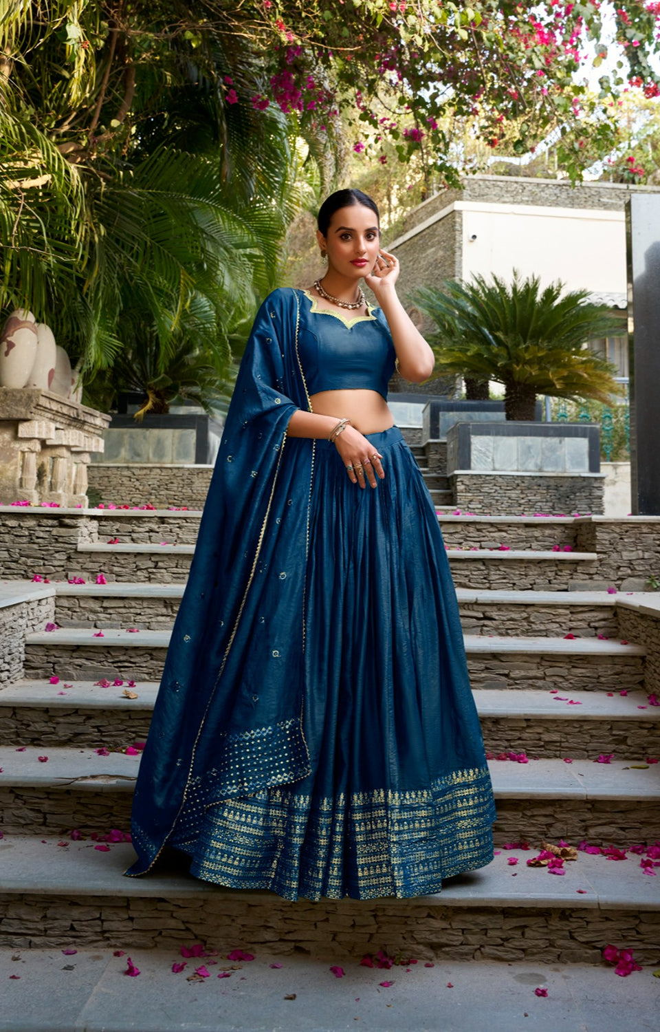 Pure Chanderi Lehenga with Zari Border & Sequin With Dupatta 💓