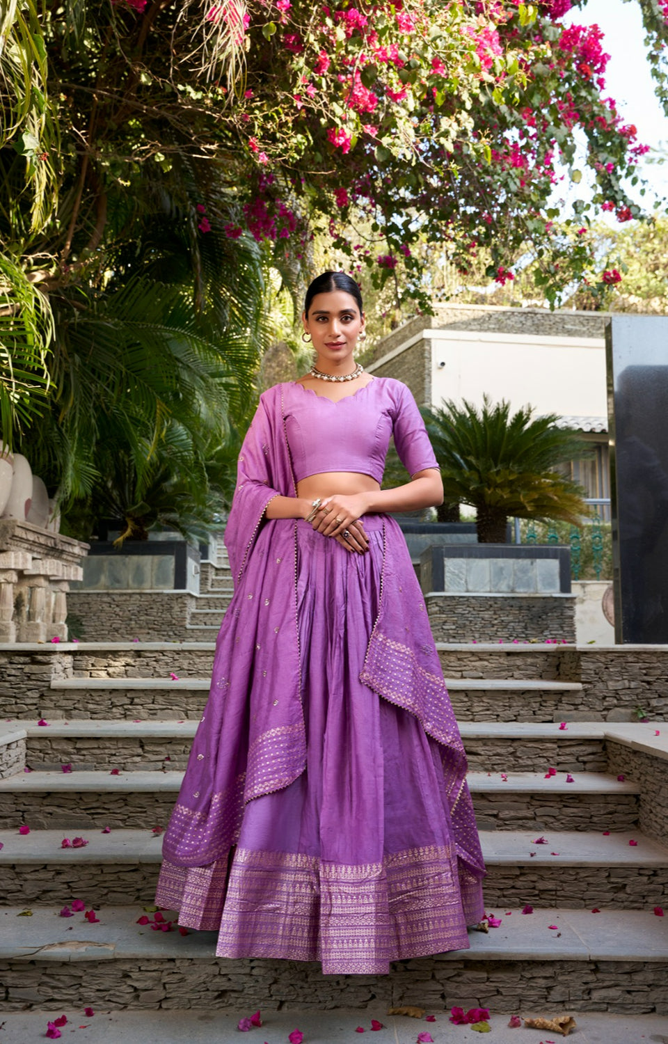 Pure Chanderi Lehenga with Zari Border & Sequin With Dupatta 💓