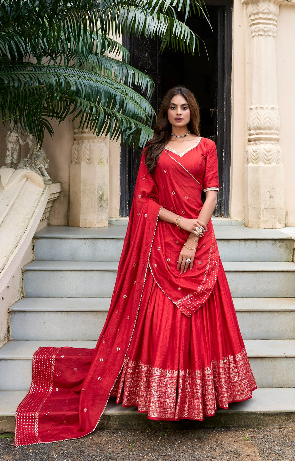 Pure Chanderi Lehenga with Zari Border & Sequin With Dupatta 💓