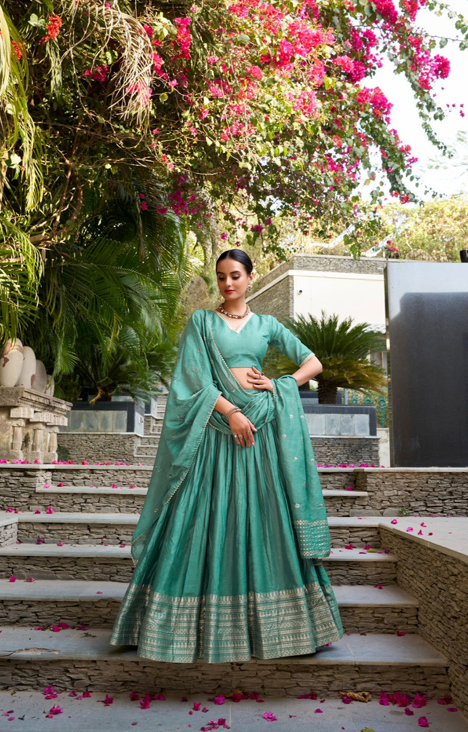 Pure Chanderi Lehenga with Zari Border & Sequin With Dupatta 💓
