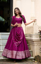 Pure Chanderi Lehenga with Zari Border & Sequin With Dupatta 💓