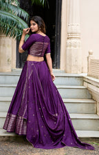 Pure Chanderi Lehenga with Zari Border & Sequin With Dupatta 💓