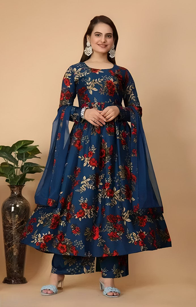 Women Georgette Kurta Palazzo Dupatta Set