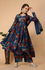 Women Georgette Kurta Palazzo Dupatta Set