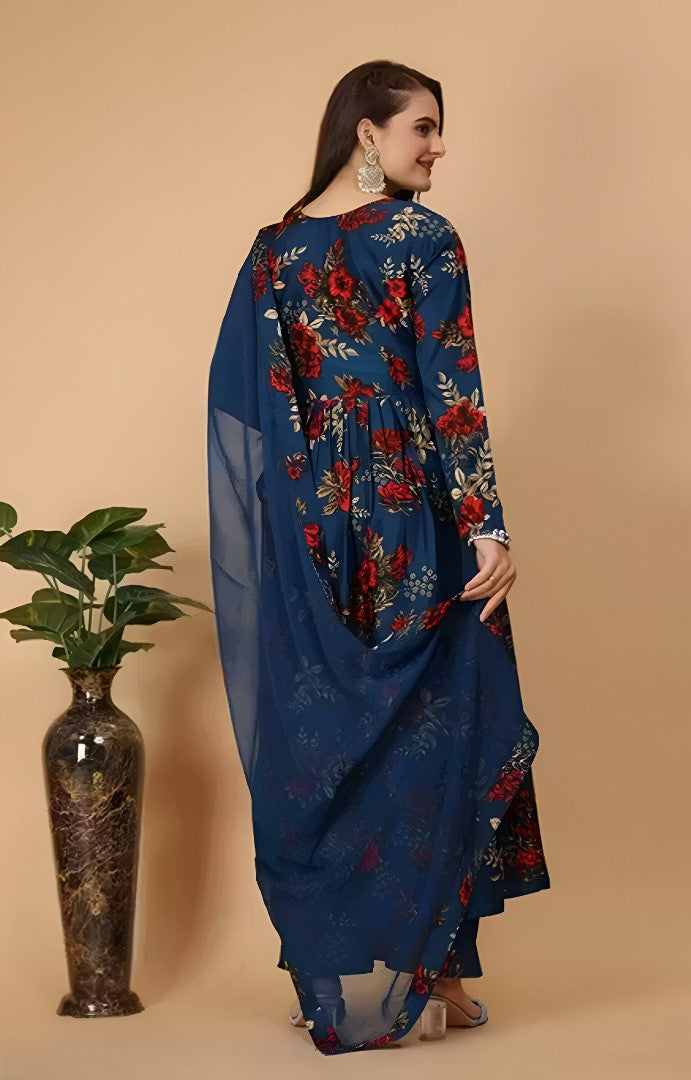 Women Georgette Kurta Palazzo Dupatta Set